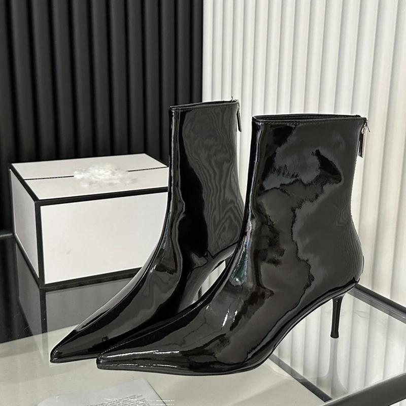Eilyken Fashion Thin High Heels Ankle Boots Women Street Style Slim Pointed Toe Zipper Banquet Prom Ladies Shoes