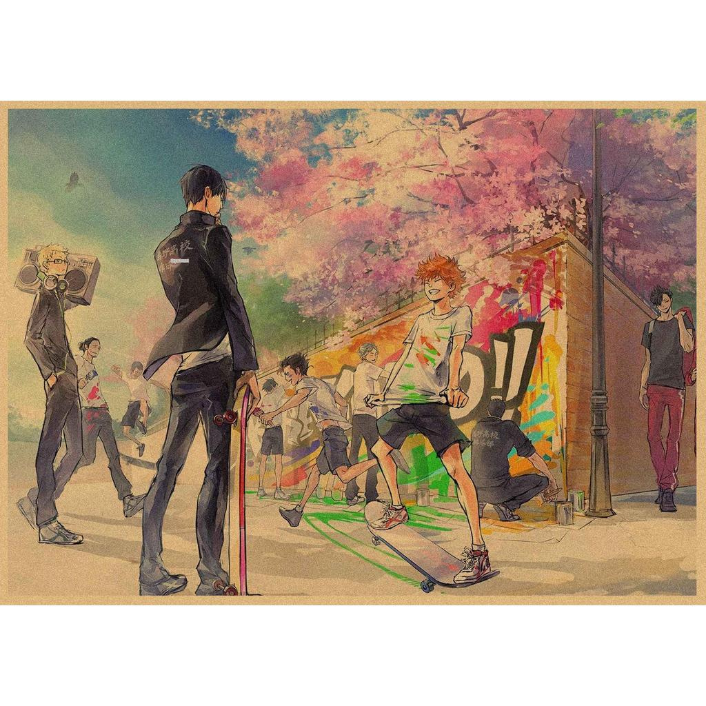 Haikyuu!! Retro Kraft Poster: Hinata Shoyo & Kageyama Tobio Decorative Wall Art