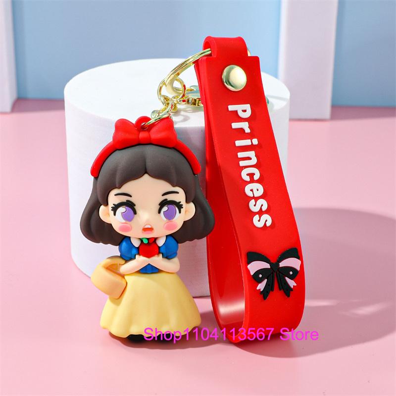 Anime Cartoon Silicone Girl Mermaid Princess Keychain Cute Snow White Anna Alice Keyring Bag Key Chain Pendant Kids Toys Gifts