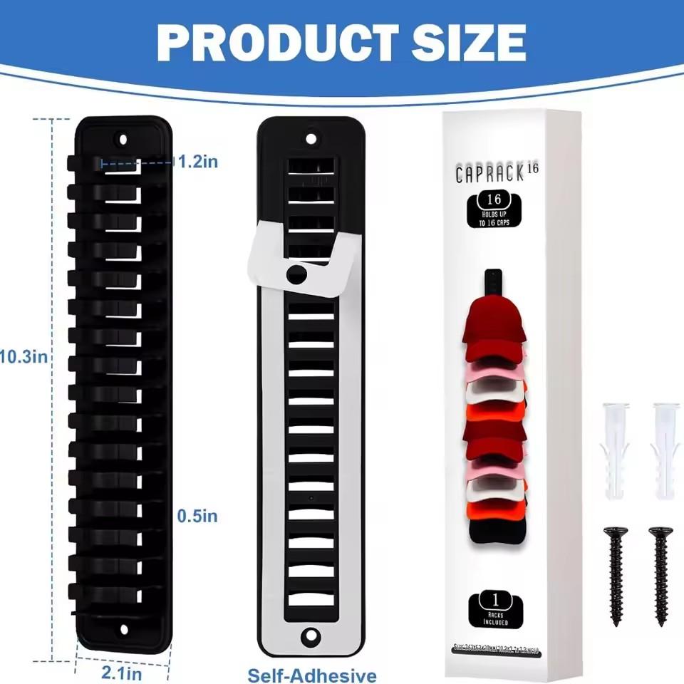 Space Saving Baseball Cap Storage Rack Adhesive Wall Mounted Up To 16 Caps Multifunctional Display Storage Rack Doors Or Closets