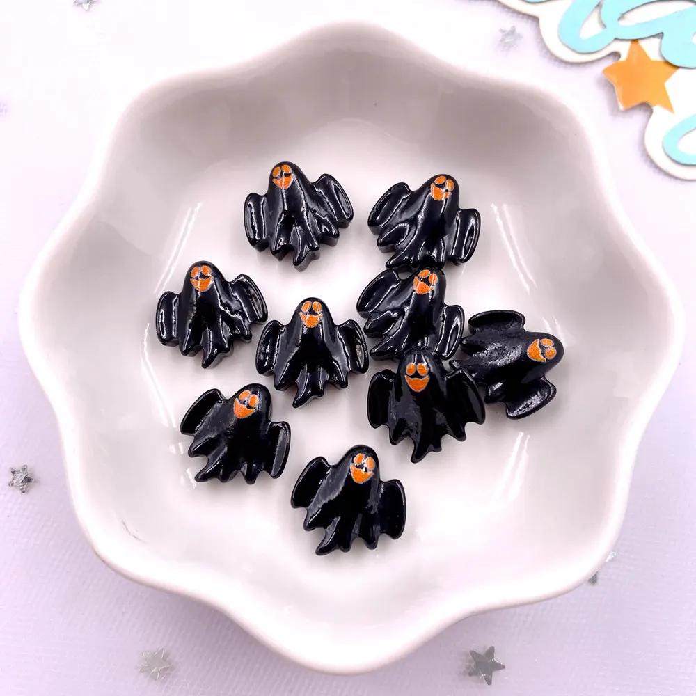 30pcs Resin Mini Colorful Painted Bat Pumpkin Skull Ghost Cat Figurines Flat Back Scrapbook DIY Halloween Decor  Nail Art M439 F