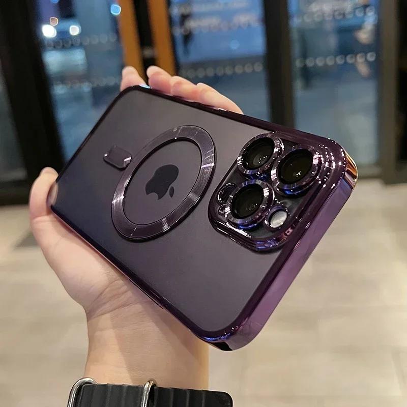 Luxury Transparent Magsafe Wireless Charging Case For iPhone 16 15 14 13 12 Pro Max Plus Magnetic Camera Lens Protector Cover
