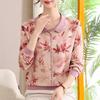 Spring Casual Knit Top for Middle-Aged and Elderly Women - Printed, Loose, Long-Sleeved with Rhinestone Accents.