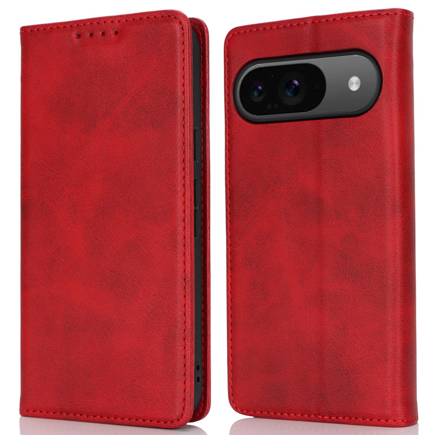 

For Google Pixel 9/Pixel 9 Pro Case PU Leather Wallet Magnetic Closing Phone Cover Red