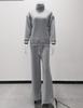 2025 European Style Brown Two-Piece: Long Sleeve High Neck Hoodie & Elegant Wide-Leg Pants