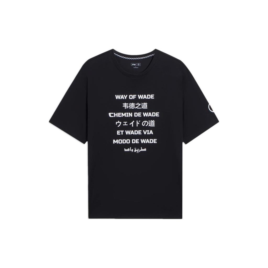 Li-Ning Wade Series Multilingual Print Round Neck Short Sleeve T-Shirt Unisex Tops Black AHSS443-3