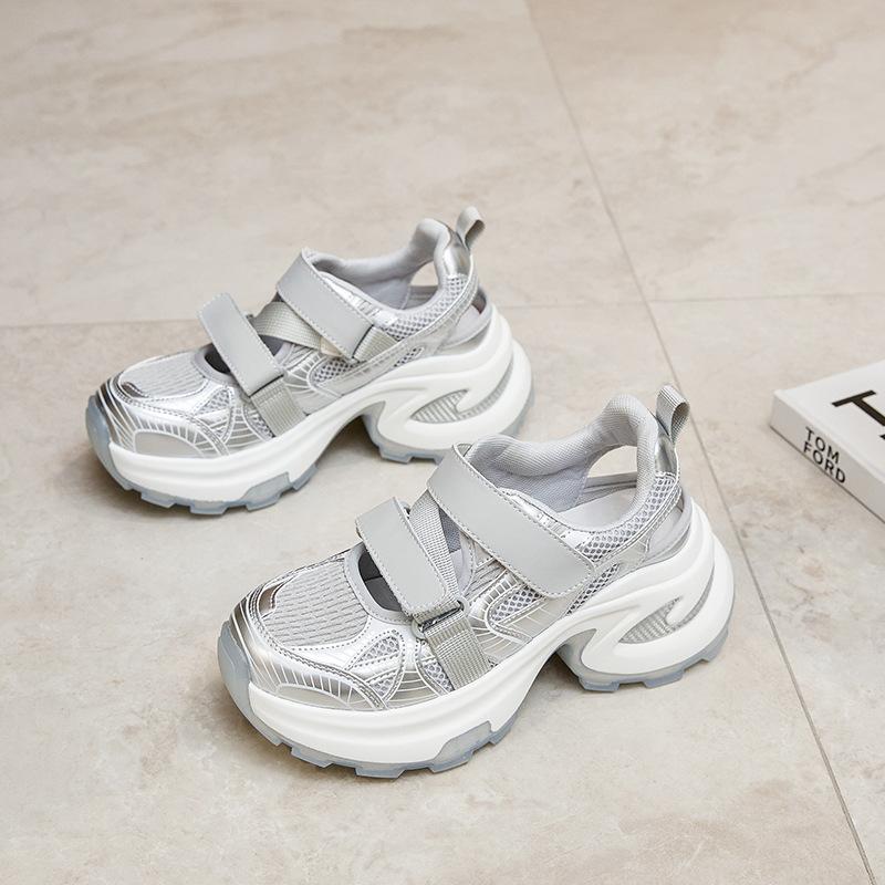 

Женские кроссовки на платформе, увеличивающие рост, лето 2025, новая спортивная и повседневная обувь Мэри Джейн, для бега, высота платформы 7 см 40 серебряный