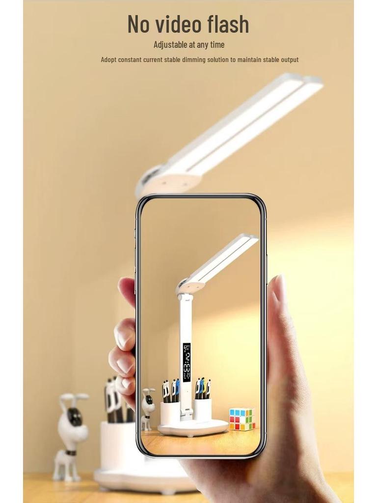 Rechargeable Double-Head Folding Desk Lamp, Eye-Protective, Bright Compact Study Light for Dorms and Students