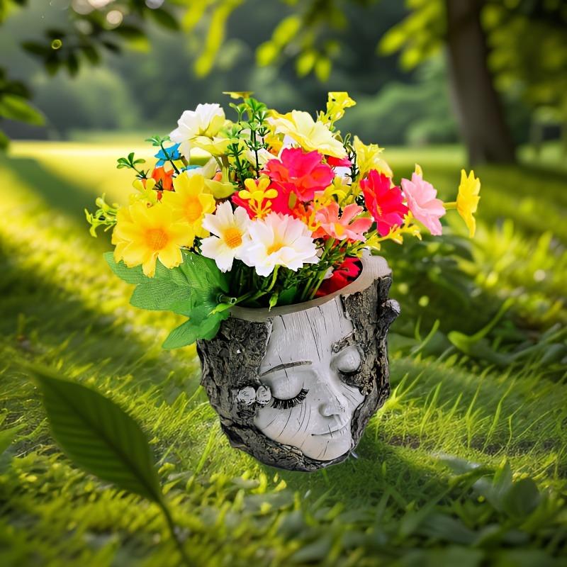 Tree Stump Girl Resin Craft Ornament - Garden Decoration Small Ornament, Succulent Planter Weatherproof for Yard Patio