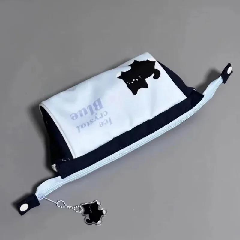 1 Piece Simplicity Cute Pencil Case Korean Fashion Black Cat Pencil Bag for Kids Boy Girl High Capacity Stationery Storage Bag