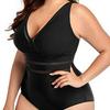 2023 Plus Size V-Neck Backless One-Piece Bikini Swimsuit with Hollow Out Solid Color Design