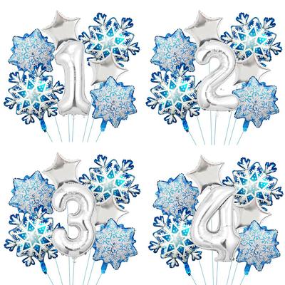 Digital Balloon Ice And Snow Shape Blue Snowflake Aluminum Film Balloon Set Birthday Party Decoration Balloon