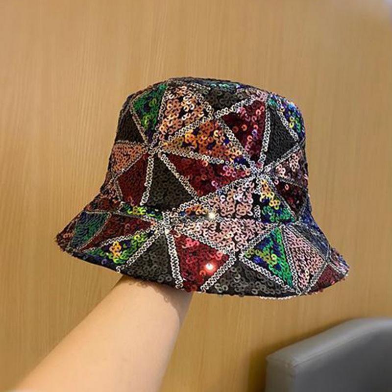 Women Bucket Hat Fishing Cap Sequin Hip-hop Festival Glitter Bling Wide Brim