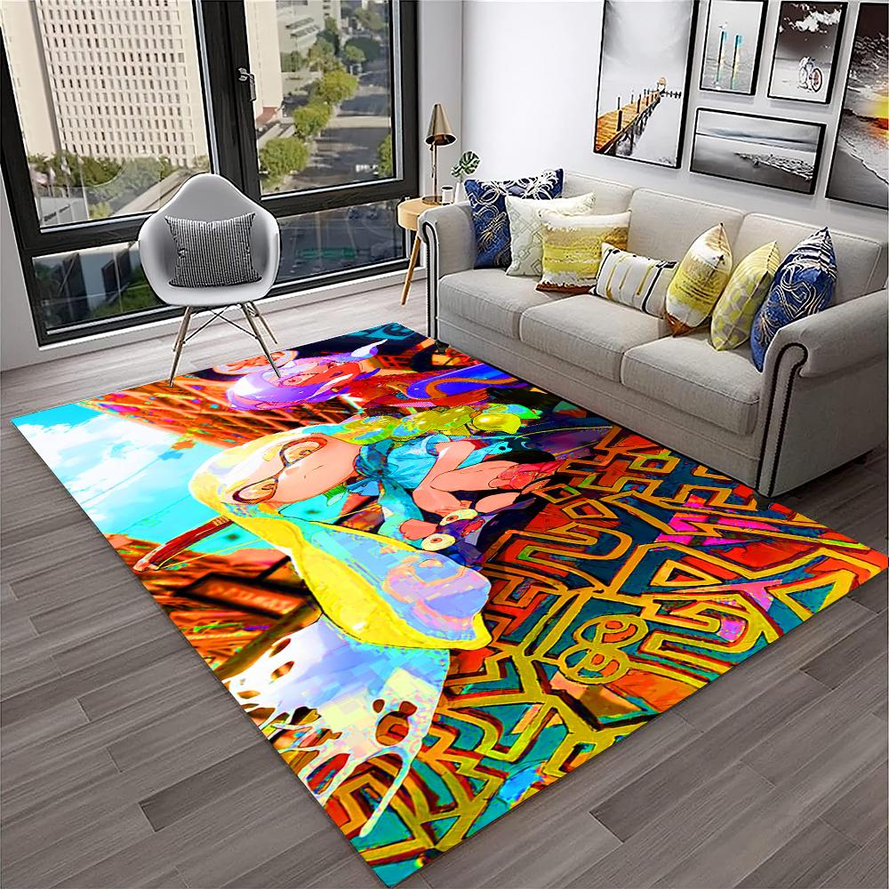 3D Games Splatoon3,PC Gamer Cartoon Carpet Rug for Home Living Room Bedroom Sofa Doormat Decor,kids Area Rug Non-slip Floor Mat
