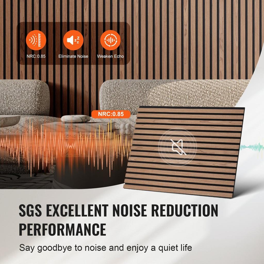Wood Slat Acoustic Panels 23.6 X 47.2 Inch for Modern Wall Decor Walnut