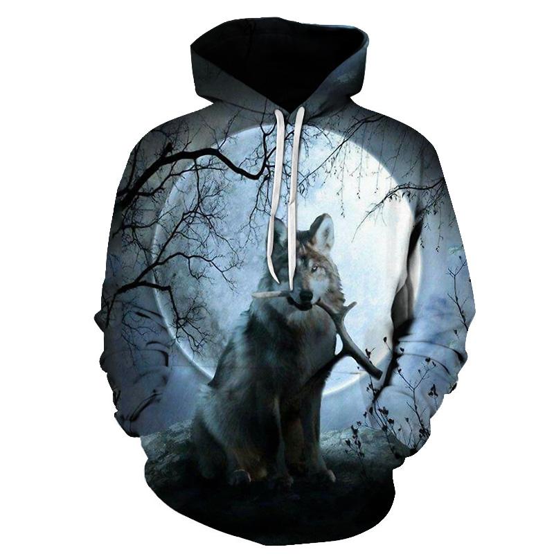 Cool Space Galaxy Wolf Hoodie Hoodies Men Bright Wolf Fashion Handsome Wolf Hoddies Spring Autumn Pullovers Sweatshirts Sweat