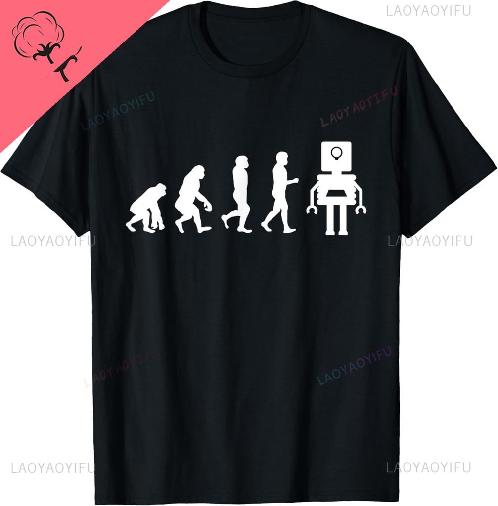 Funny Robotic Machine Learning AI Evolution Robot TShirt Cotton Print Original Design Gifts Unisex Summer Streetwear Tops