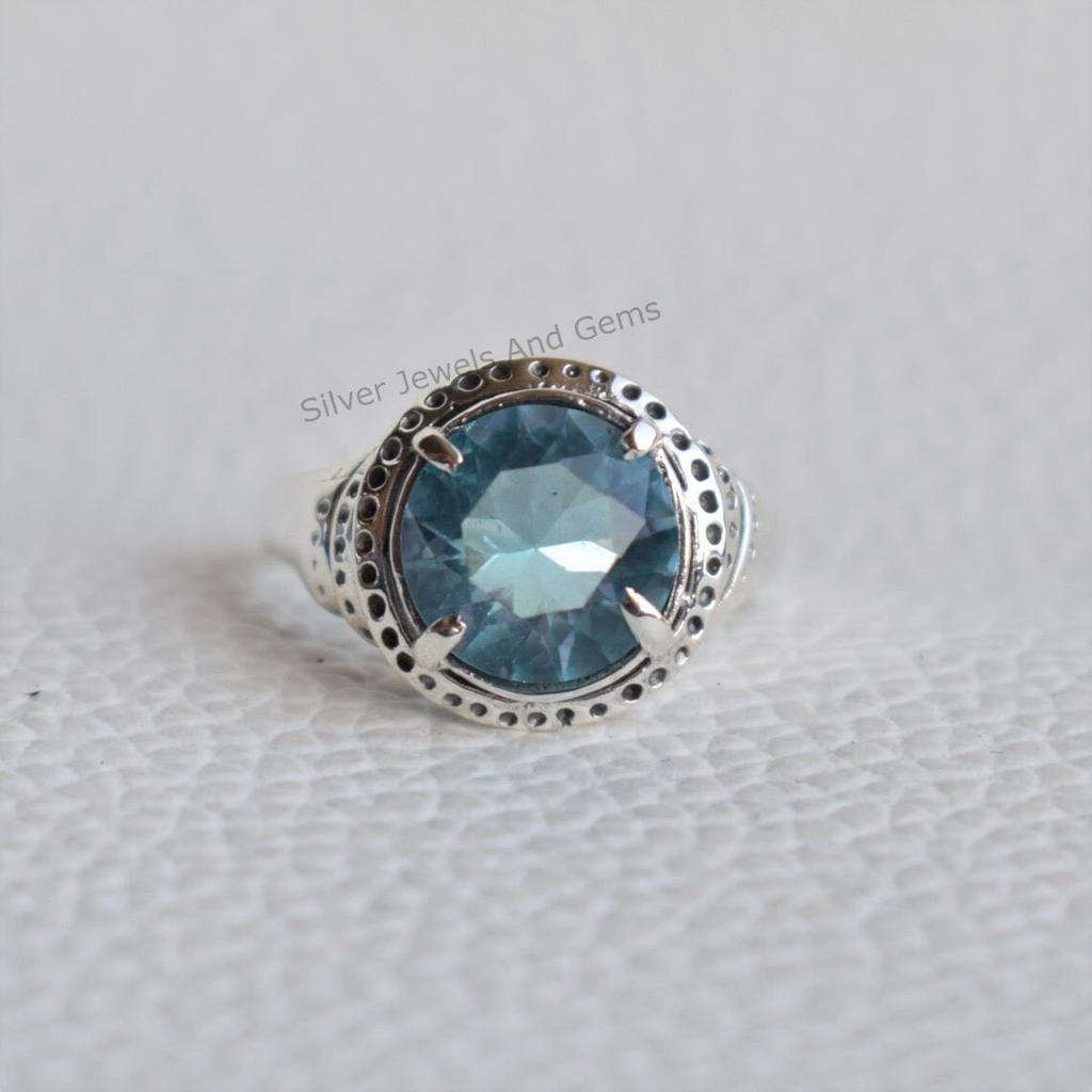 Blue Topaz Ring: 925 Sterling Silver Boho Ring, December Birthstone