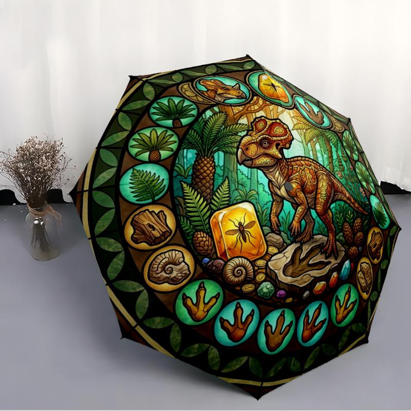 Prehistoric Glass pattern umbrella, portable and foldable design, 8 ribs, a casual accessory for Halloween, Christmas, and birthday gifts.