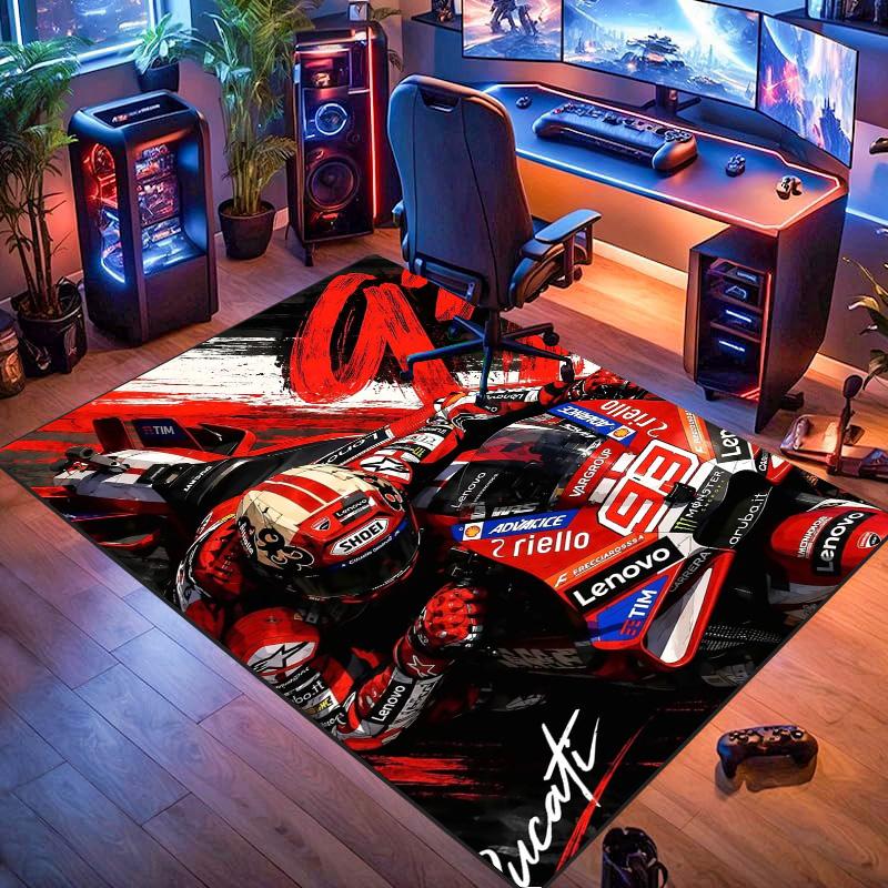 Marc Marquez 93 MotoGP Rug, Motorcycle Racer Portrait Print Area Rug, Motorbike Racing Floor Mat for Fan Bedroom Decor