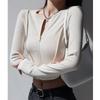Sexy Zipper Elegant T-shirts For Women High Waist Tees Workout Cycling Sports Tops Girls Casual T-shirts