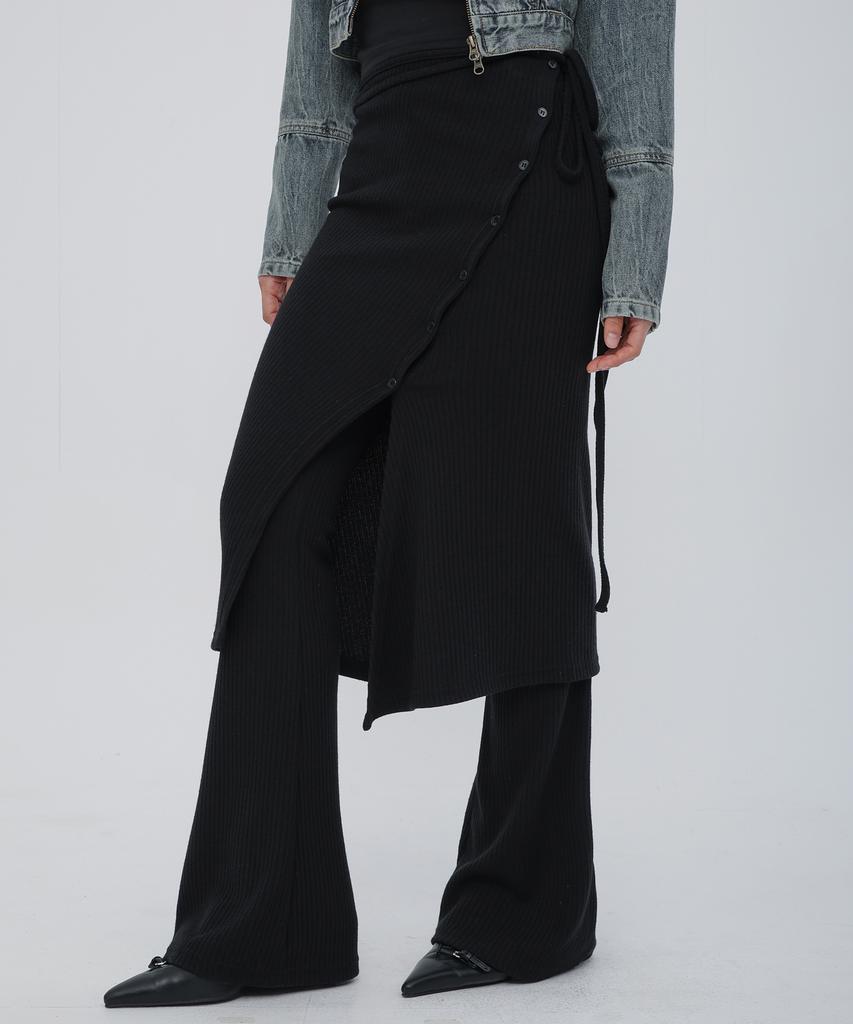 Chix Ribbed Wrap Skirt Black