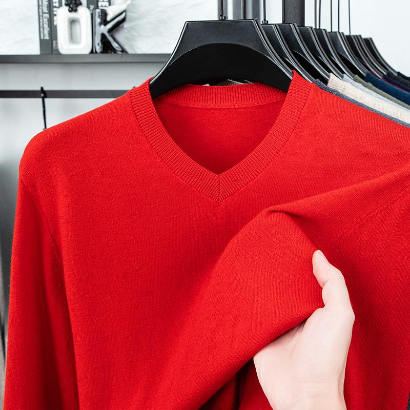 

Мужской свитер с V-образным вырезом из 100% чистой шерсти - Новинка Осень/Зима, однотонный трикотаж для мужчин среднего возраста M