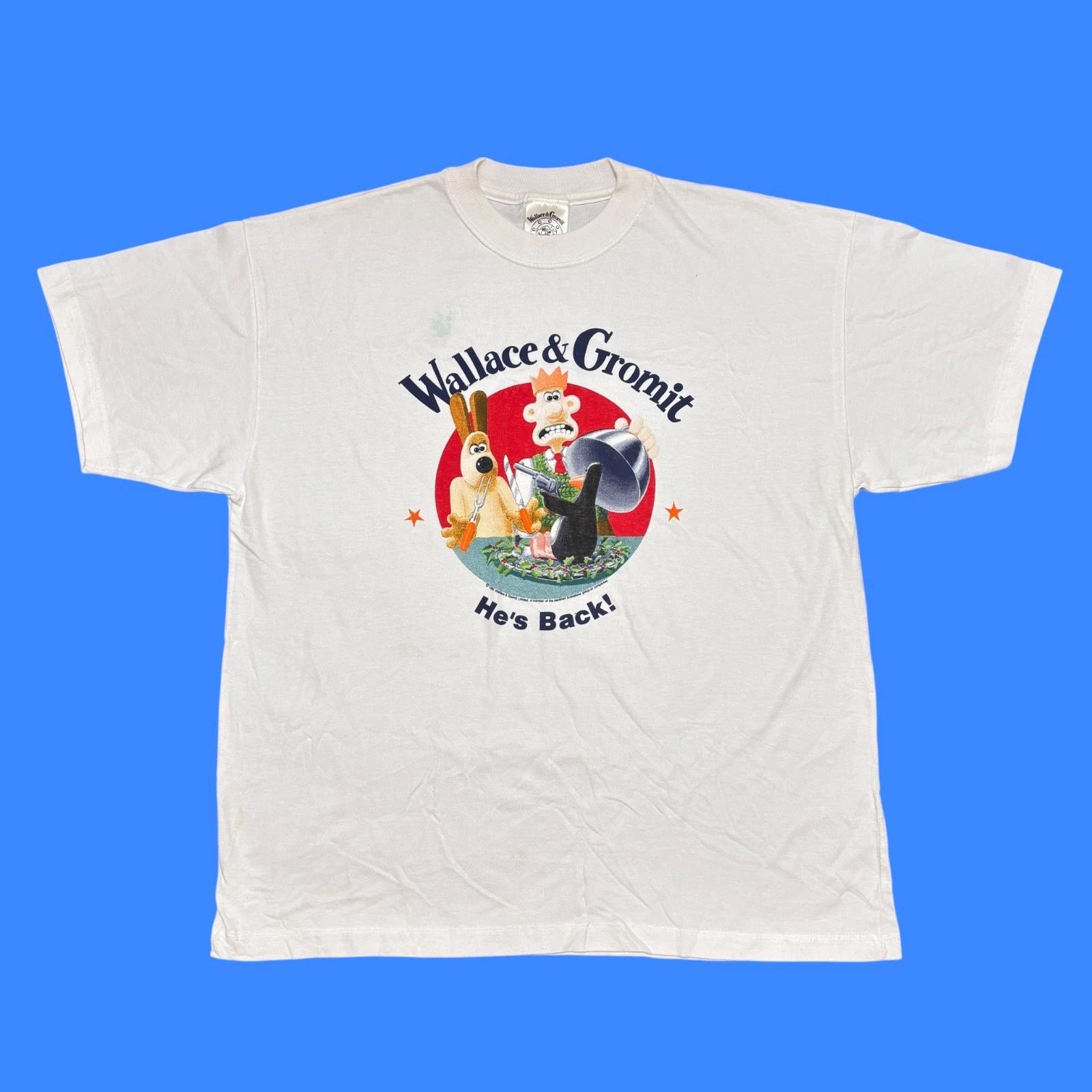 

Vintage Wallace And Gromit Shirt XL White 80s Cartoon Movie Aardman Nick Park XL