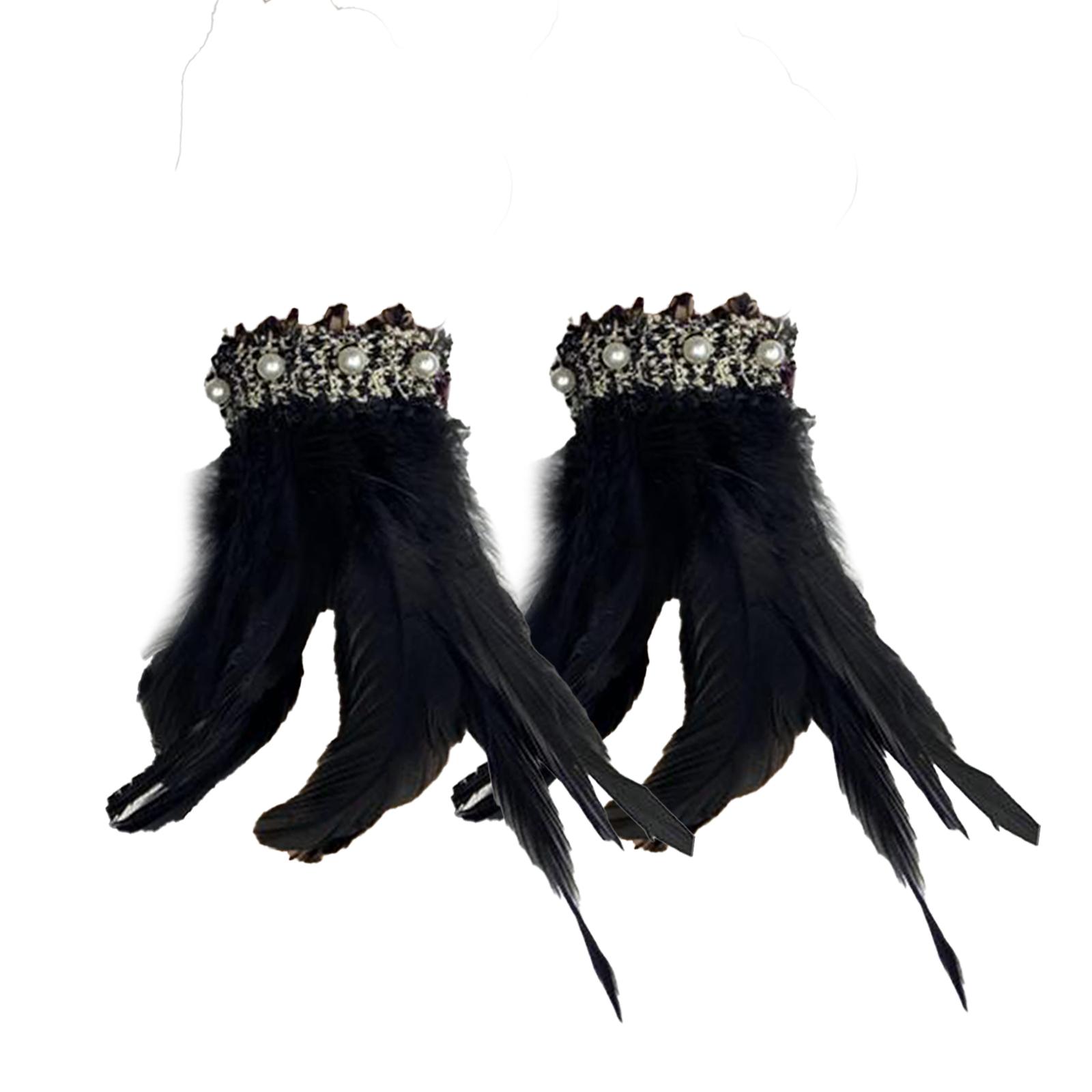 

2pcs Feather Wrist Cuffs Cosplay Costume Sleeves Gothic Wristbands Feather Cuffs чорний