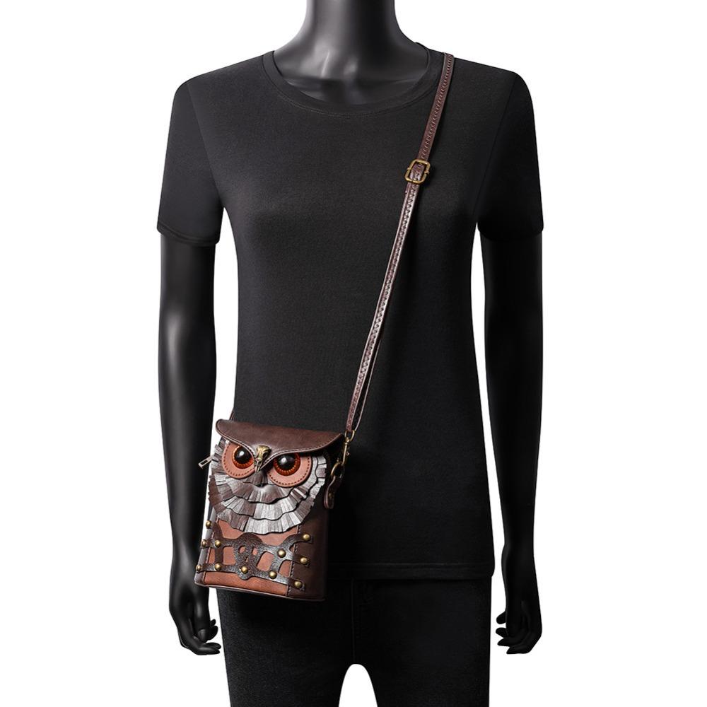 Owl MINI Shoulder Bag, Studded PU Leather, Women's Shoulder Bag, Contrasting Color, Medieval Steampunk Style