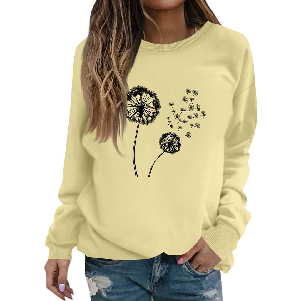 Women's Fashion Casual Long Sleeve Solid Color Printed Round Neck Top Sweatshirt