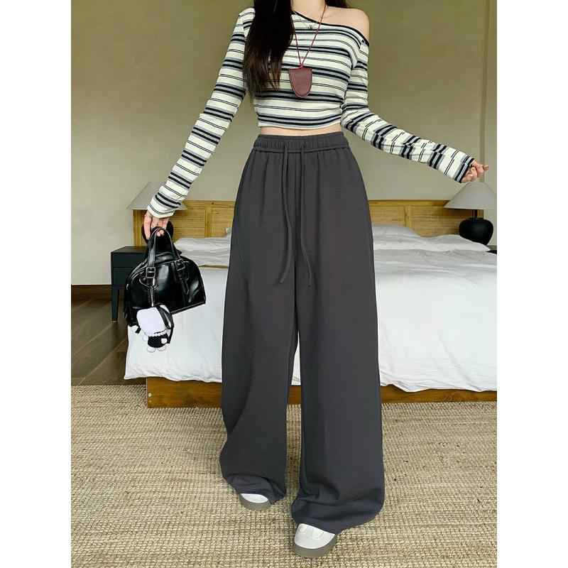 2026 Spring Plus Size Women's Wide-Leg Drawstring Pants - Casual, Elastic Waist, High-Waisted, Slimming Fit