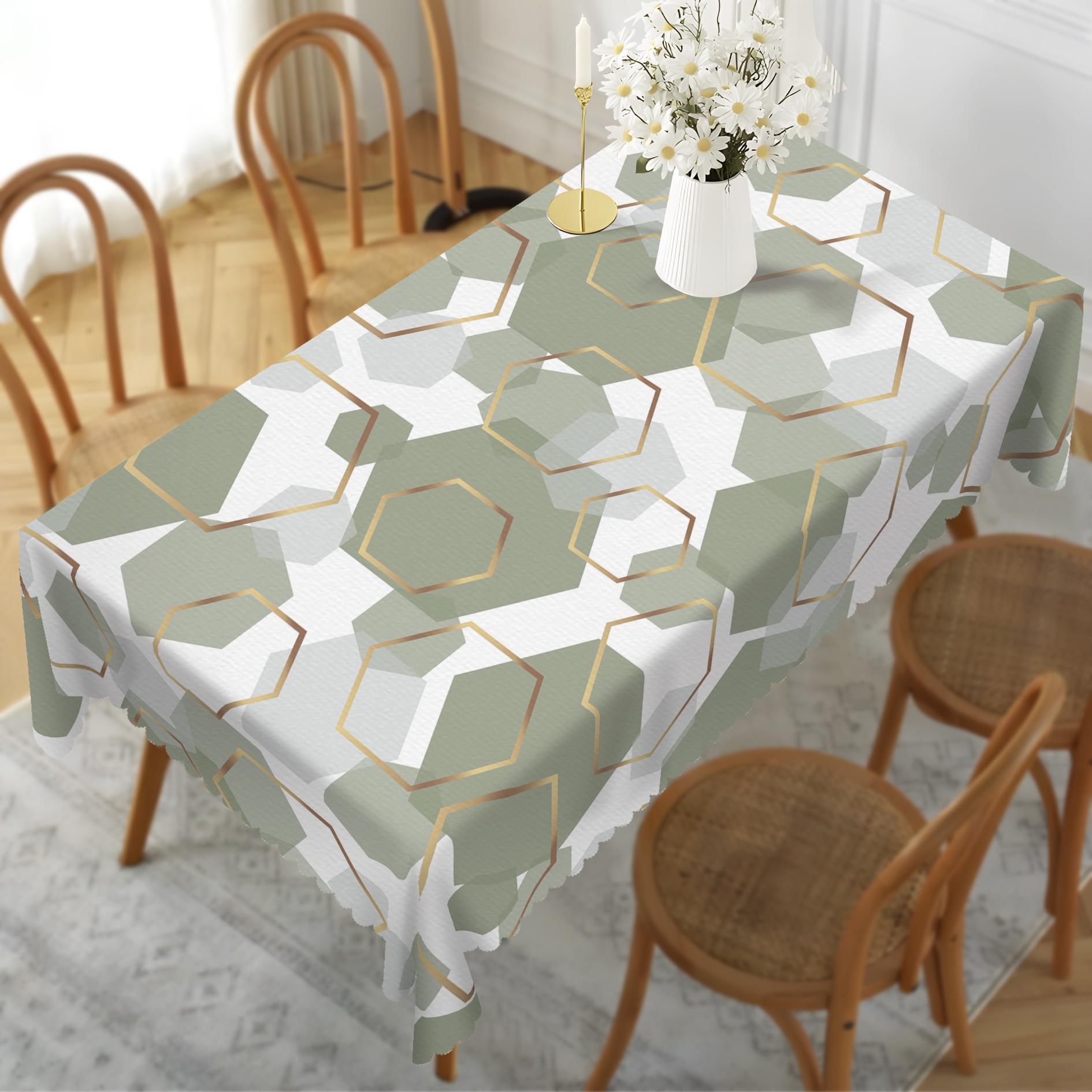 Nappe rectangulaire à motif géométrique vert sauge pour décoration de table Art abstrait moderne Chemin de table pour table de cuisine/salle à manger Décoration de fête 100x160cm