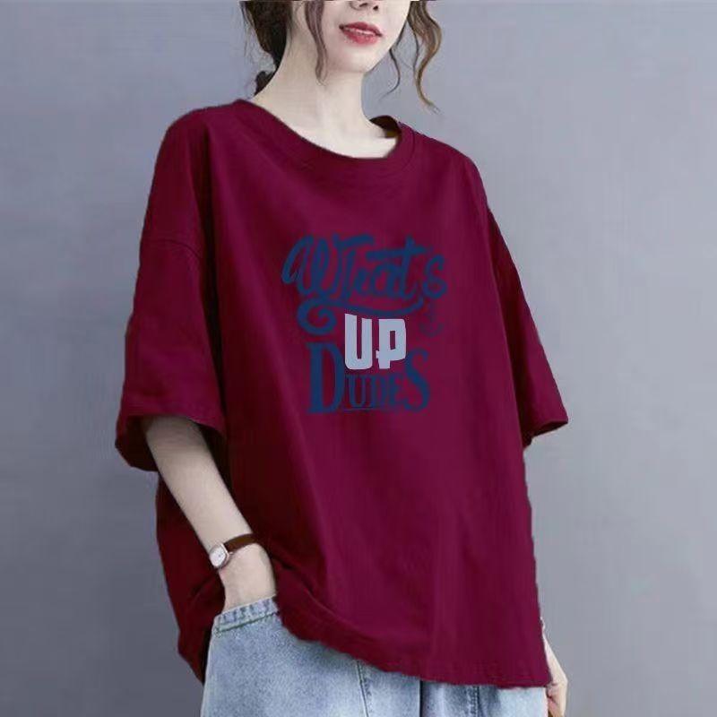 Fashion Cotton Short Sleeve T-shirt Women 2024 Summer Large Size Loose Version Casual Tops