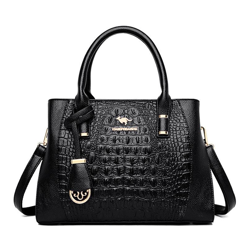 Women's Bag New Crocodile Pattern Middle Aged Women's Bag Korean Edition Simple Shoulder Bag Fashionable and Magnificent Handheld Mom's Bag Trendy