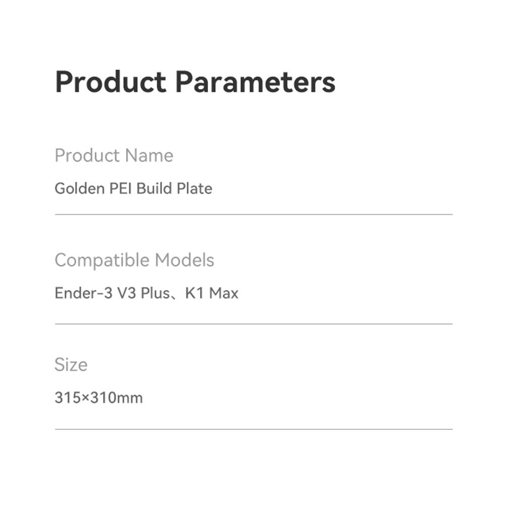Creality Goldene PEI-Bauplatte für Ender3 V3 Plus K1 Max 3D-Drucker, 315 x 310 mm, flexible Feder