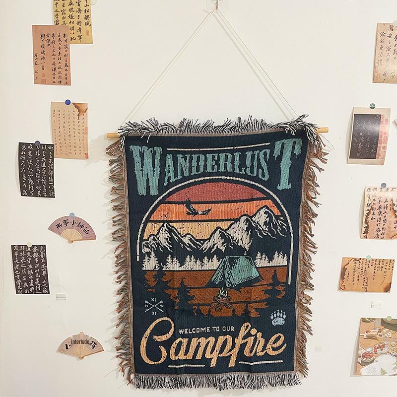 Tapiserie Retro Americană din Băț de Lemn: Decorațiune de perete, Covor, Față de masă, Pătură, Decor pentru camping.