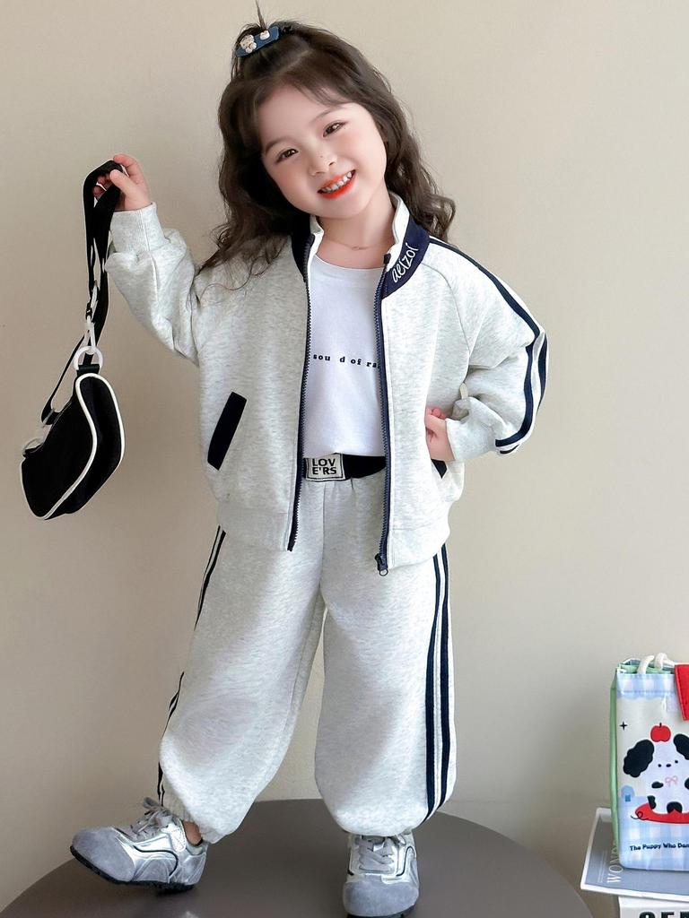 Mädchen Frühling und Herbst 2025 Mode Zip-Up Sportbekleidung Set - Zweiteilig für kleine Mädchen