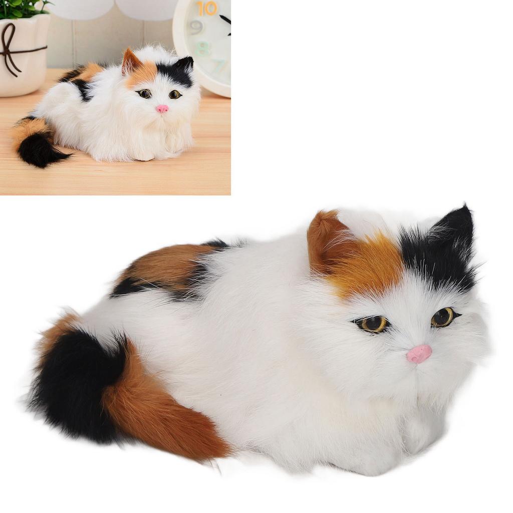 Soft Plush Cat Doll High Simulation Opening Eyes Lifelike Animal Toy for Desk Decoration Colorful Hair