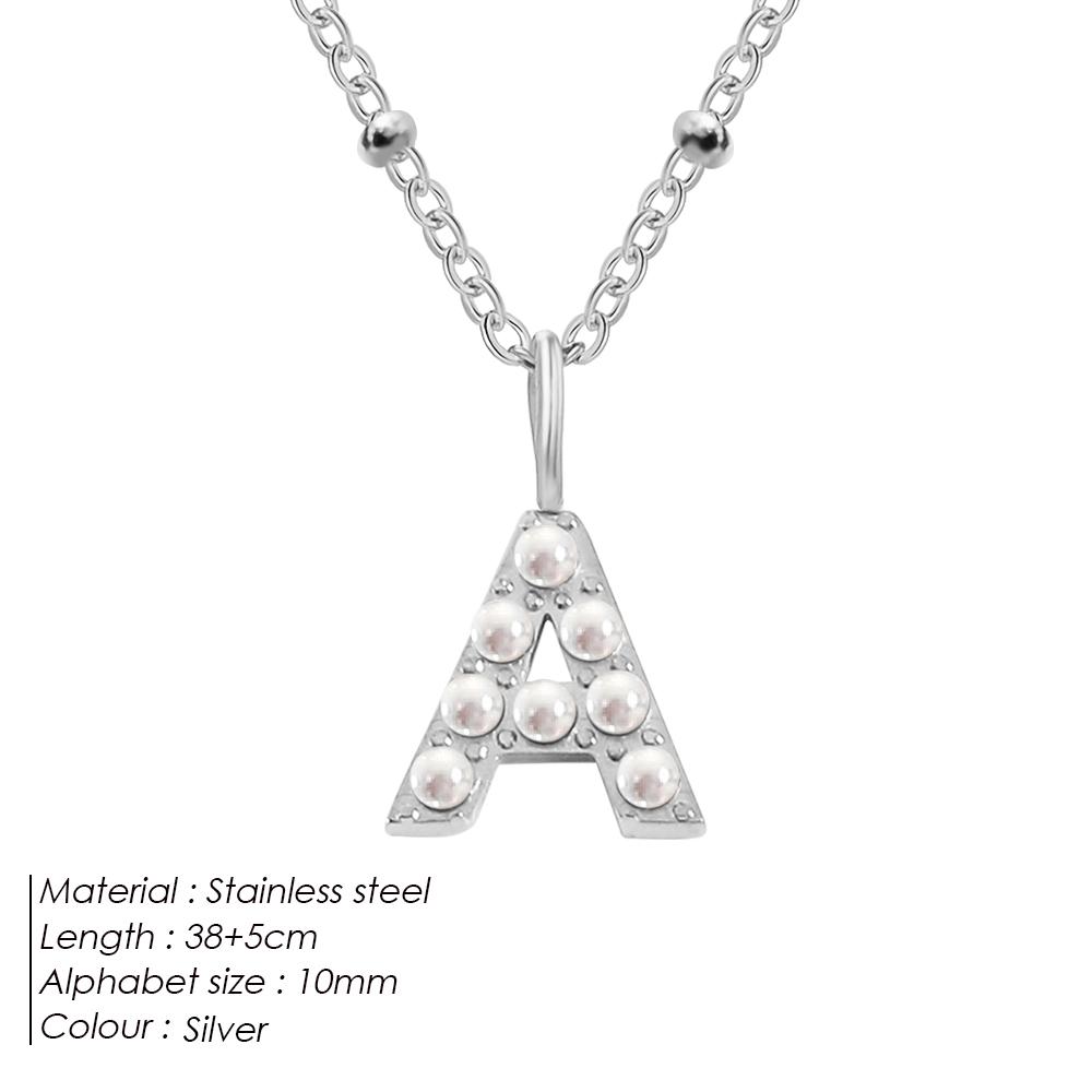 eManco DIY Imitation Pearl Letter Pendant Stainless Steel Cuban Chain Necklace Women's Gold Plated Accessories 48 Hour Shipping