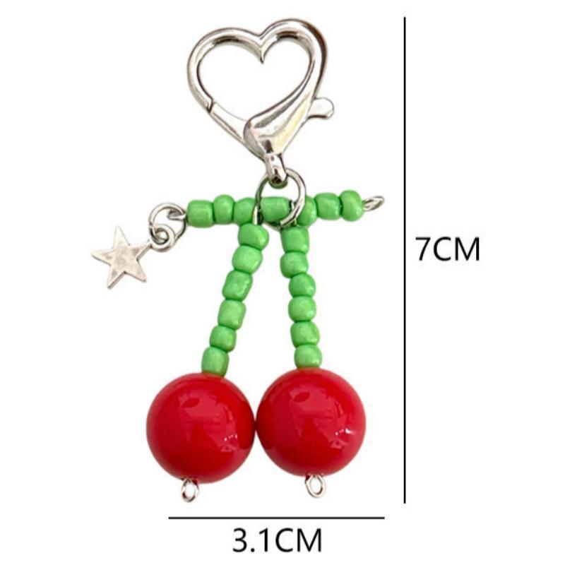 Kawaii Red Cherry Fruit Keychain Cute Heart Key Ring Lovely Bag Charm Unique Gift for Girls Back To School Presents