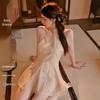 Nine Miles Clear River Ancient-Style Lingerie: New Chinese A-line Skirt Women's Printed Qipao with Sexy Bare Back Sleepwear