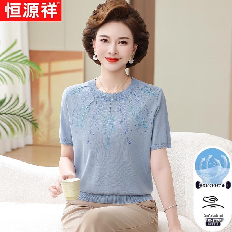 Hengyuanxiang Women s Summer Mulberry Silk Blend Round Neck T-shirt 110