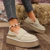 Fashion Spring New Flat Shoes Women's Fashion Round Head Deep Mouth Suede Metal Chain Thick Sole Non-slip Single Shoes