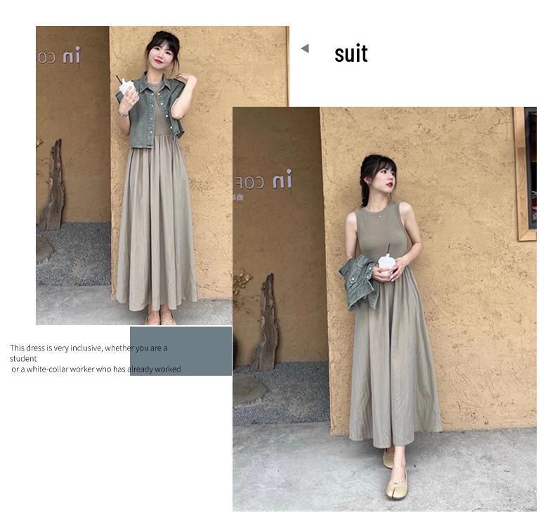Tea-Toned Summer Chic: Salt-Style Denim Jacket & Dress Set - Trendy, Youthful, and Elegant.