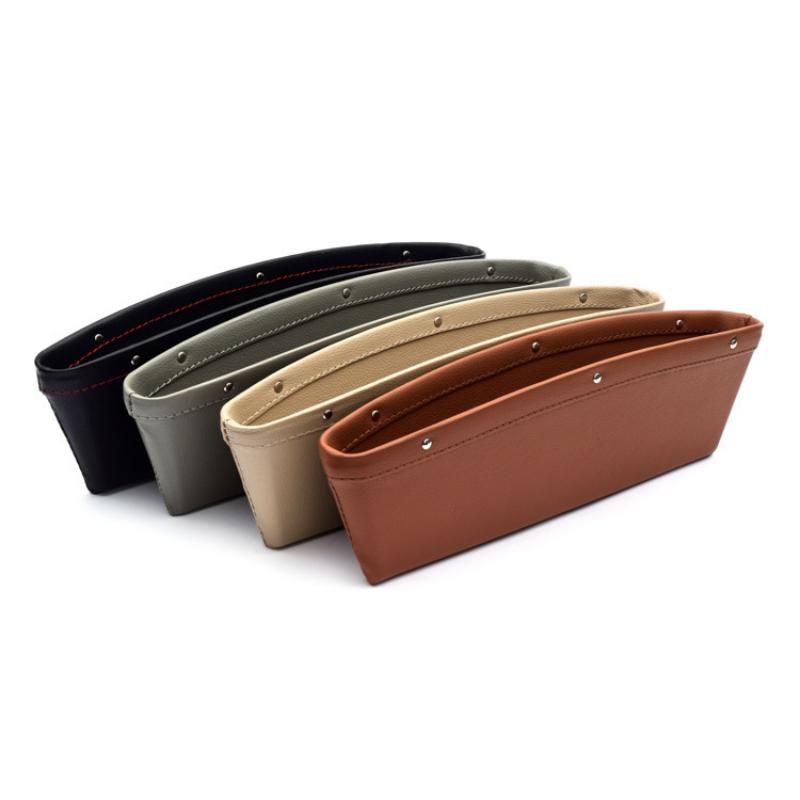 Car Front Seat Gap Filler Car Interior Accessories Portable Storage Box With Cup Holder PU Leather Console Side Gap Universal