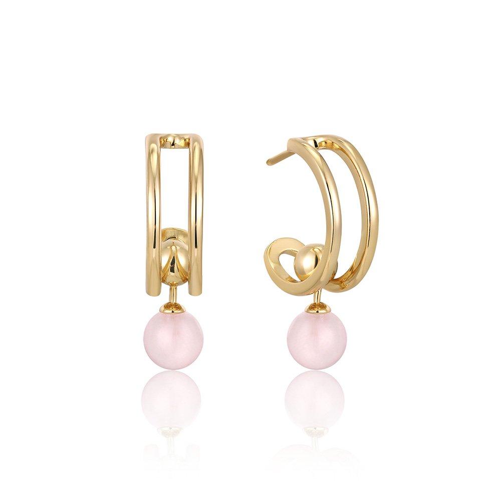 

Rose Quartz 925 Silver Hoop Earrings E045-05G-Rq