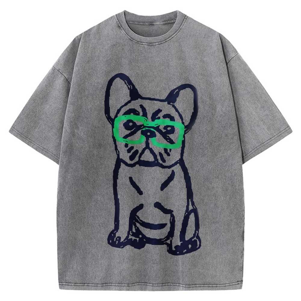 100% Cotton Oversized T-Shirt Funny Glasses French Bulldog Streetwear Unisex Tee XXXL