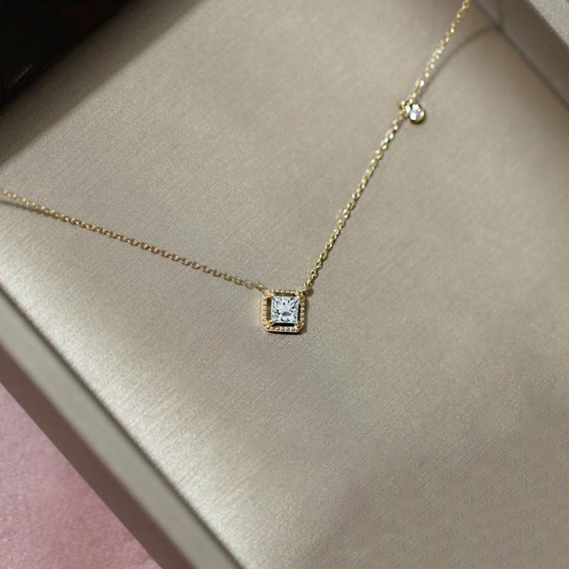 S925 Sterling Silver Plating 14k Gold Retro Green Square Pendant Necklace for Women Temperament Wedding Jewelry Gifts