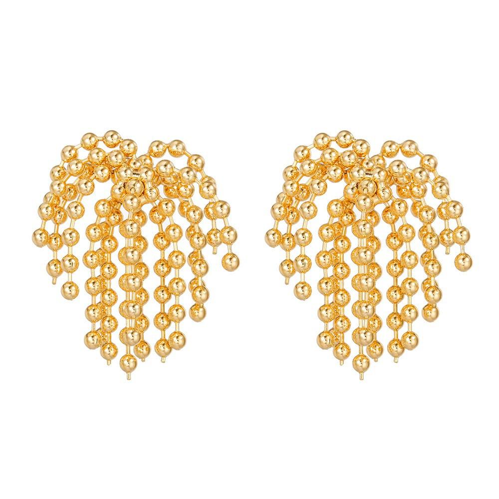 

Golden Fireworks~ Light Luxury High-End Long Fringed Stud Earrings Golden Personality Simple Temperament Earrings Versatile Design